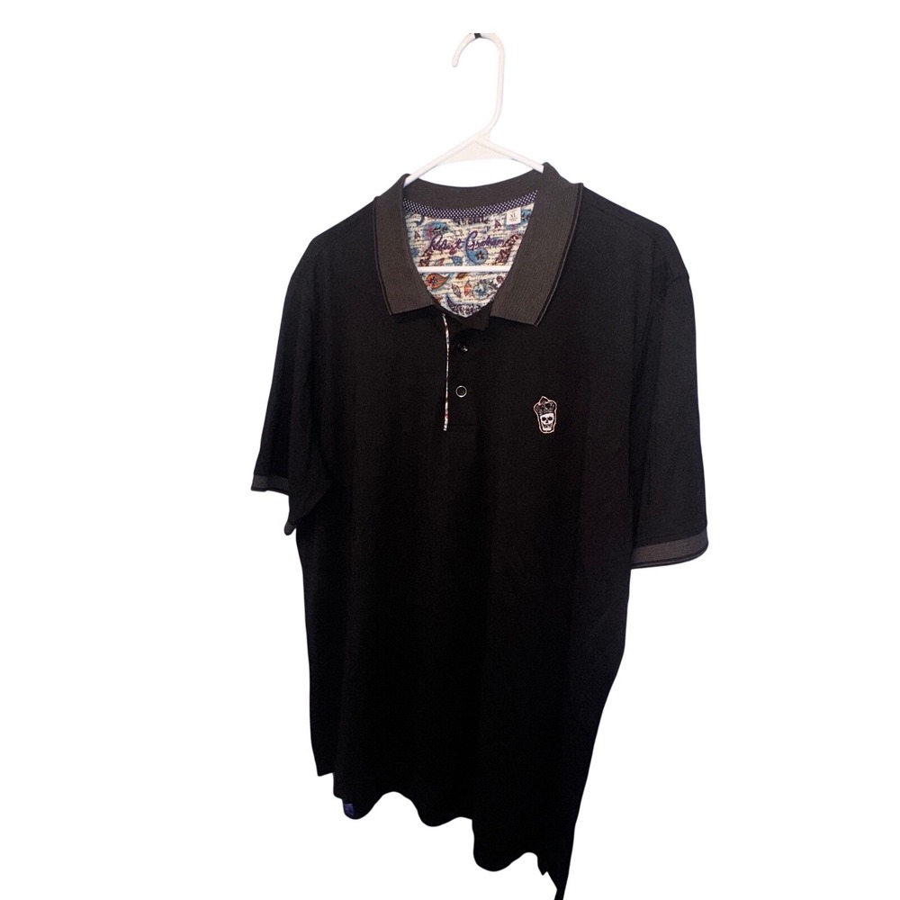 Robert Graham Mens Classic Fit Black Polo Shirt Skull Crown Paisley XL RN81913